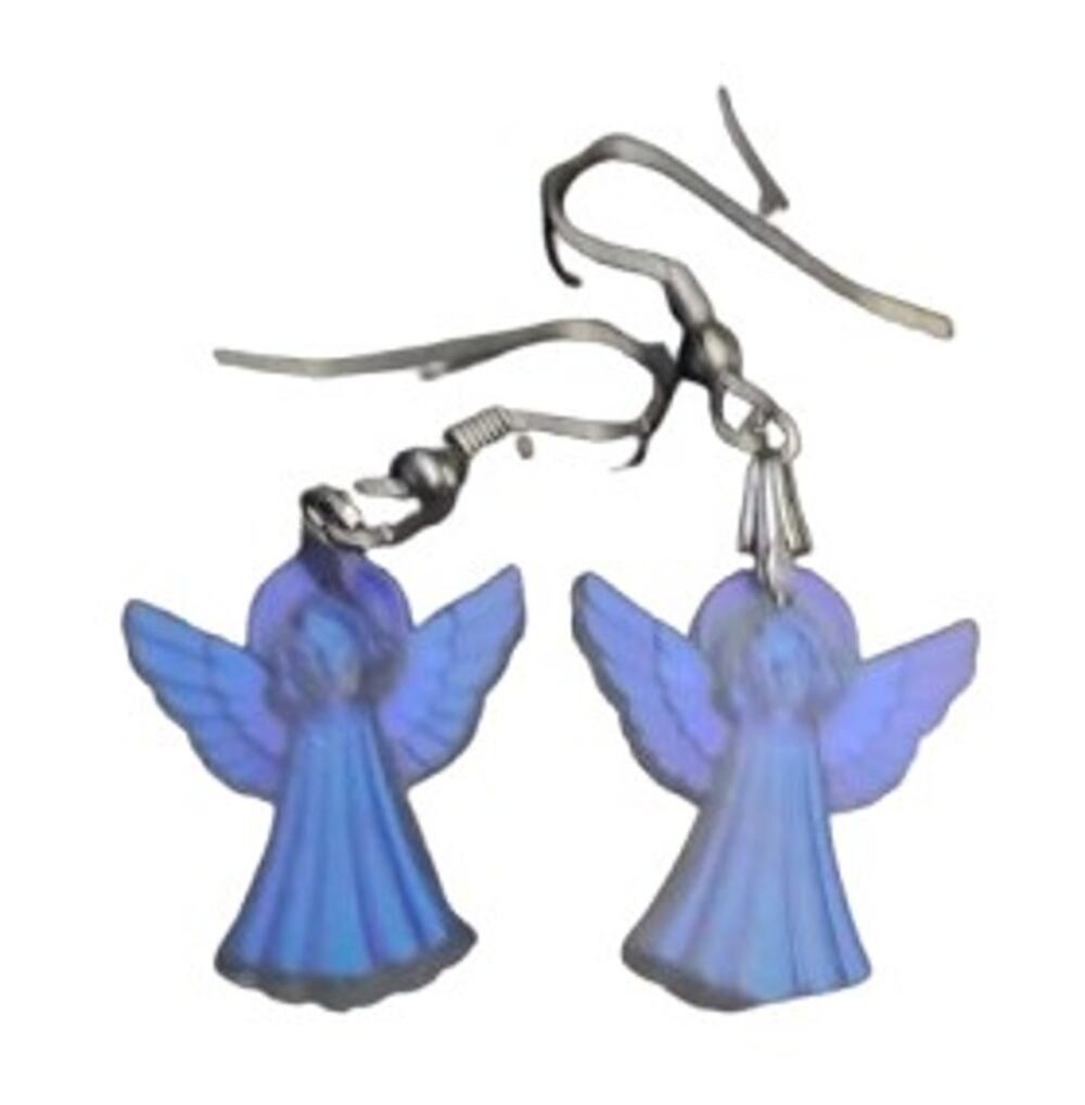 Frosted Iridescent Glass Angel Dangle French Hook Earrings